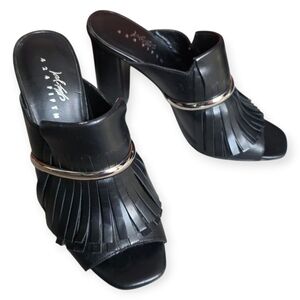 Lord & Taylor 424 Fifth Candis Fringe Heels, Black, Size 7M